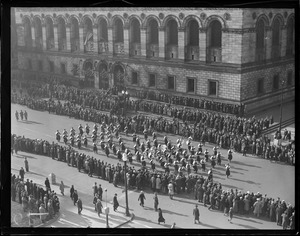 West Point cadets parade past Boston Public Library in Copley Sq.