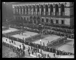 West Point cadets parade past Boston Public Library in Copley Square