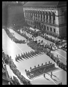 West Point cadets parade down Dartmouth Street in front of Boston Public Library