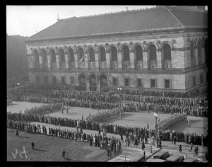 West Point cadets parade past Boston Public Library in Copley Square