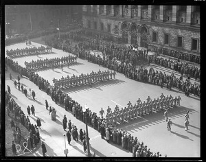 West Point cadets parade past Boston Public Library in Copley Square