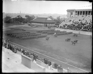 Harvard regiment in review at stadium before Major Wood and Adj. Gen. Cole