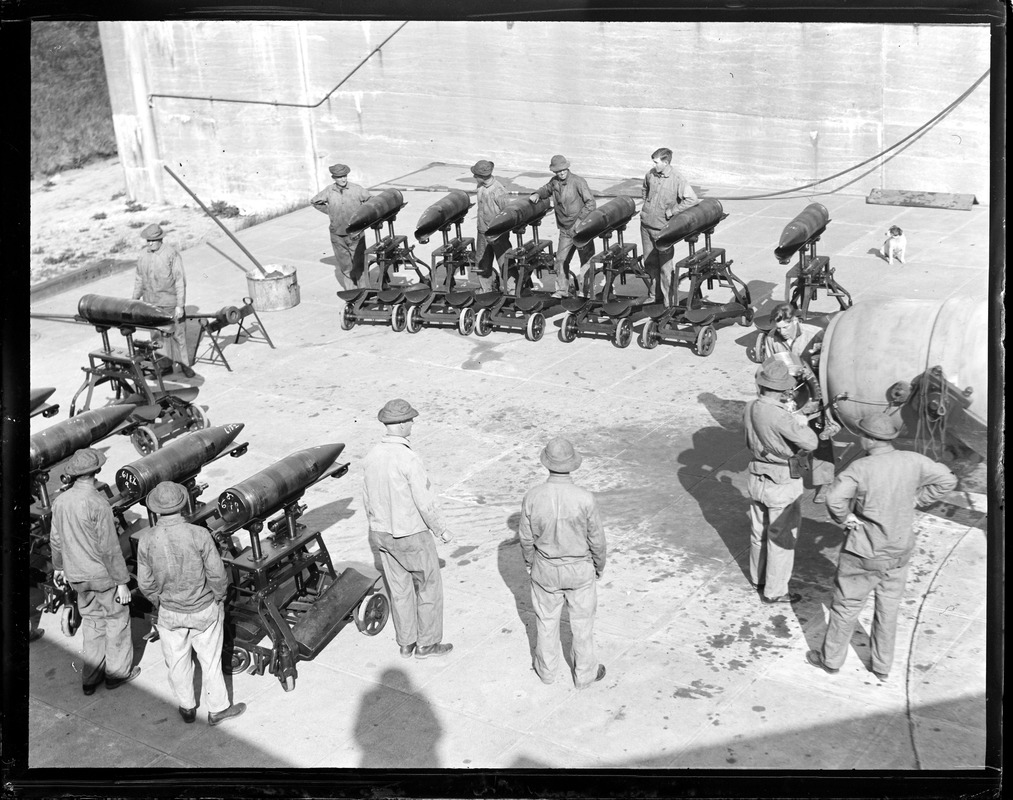 Loading the 10" guns at fort in Boston Harbor