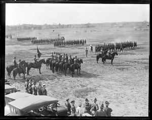 Infantry march on parade grounds, Camp Devens