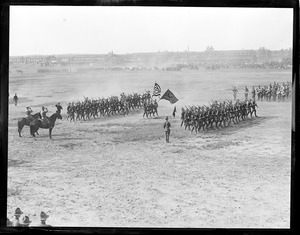 Infantry marching on parade ground, Camp Devens