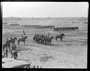 Infantry march on parade grounds, Fort Devens