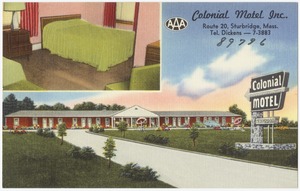 Colonial Motel Inc., Route 20, Sturbridge, Mass., Tel. Dickens -- 7-3883