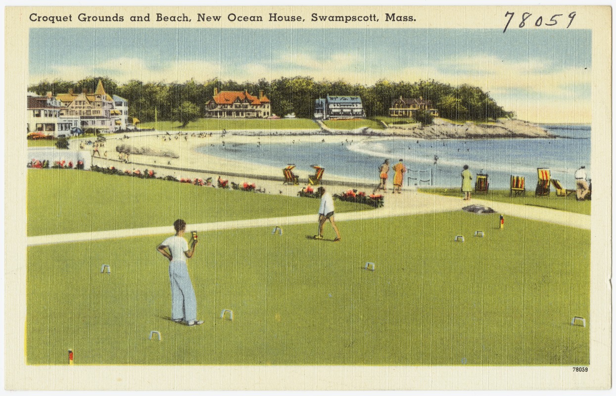 Croquet grounds and beach, New Ocean House, Swampscott, Mass.