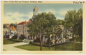 View of city hall and common, Waltham, Mass.