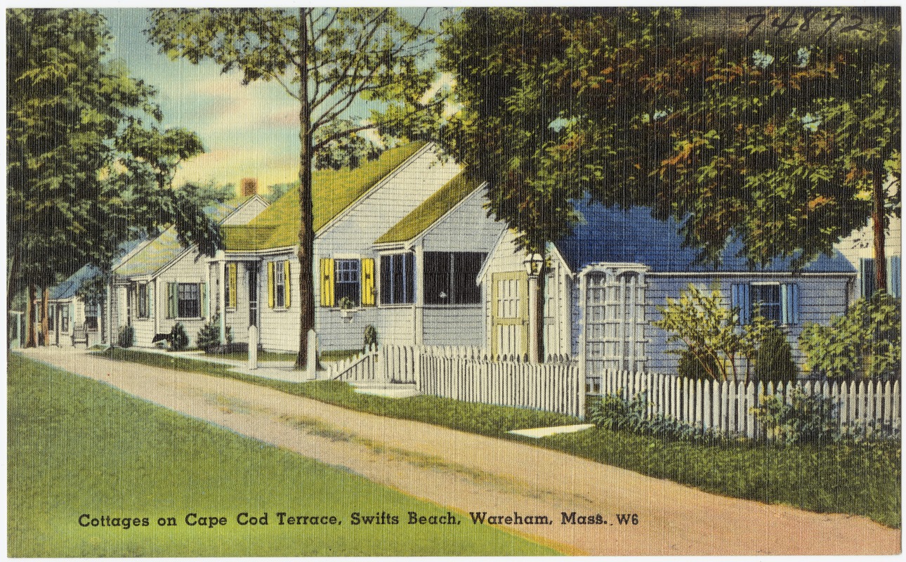 Cottages on Cape Cod terrace, Swifts Beach, Wareham, Mass.