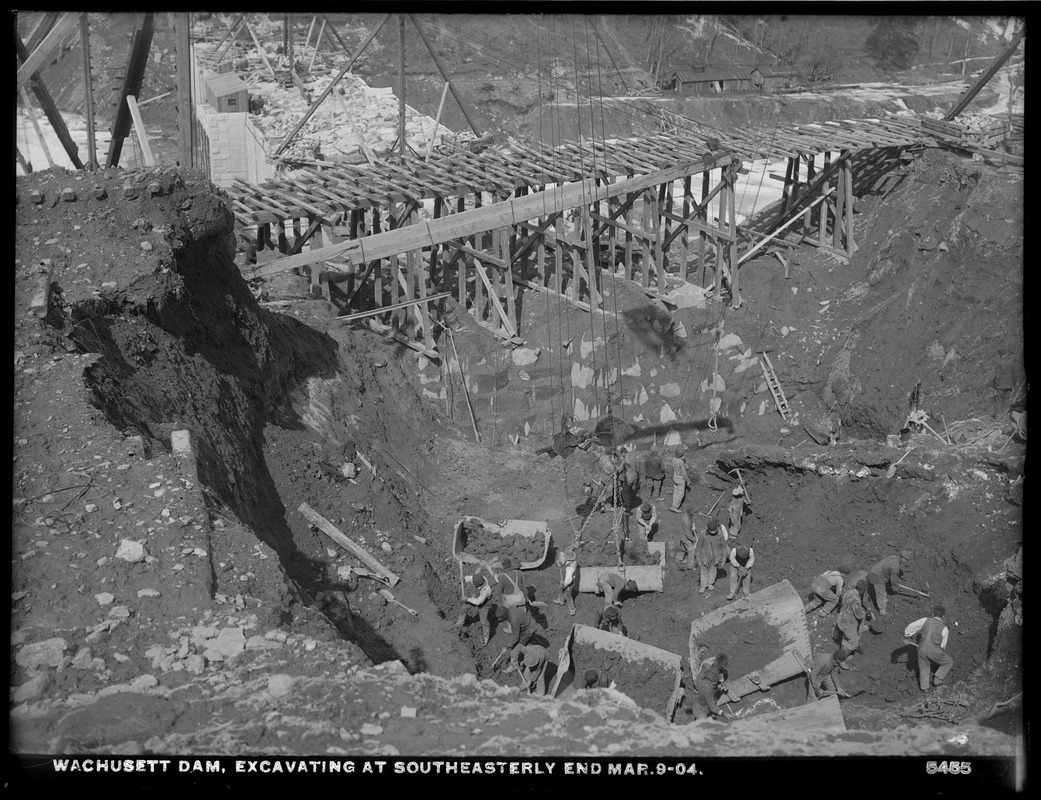 Wachusett Dam, excavating at southeasterly end, Clinton, Mass., Mar. 9, 1904