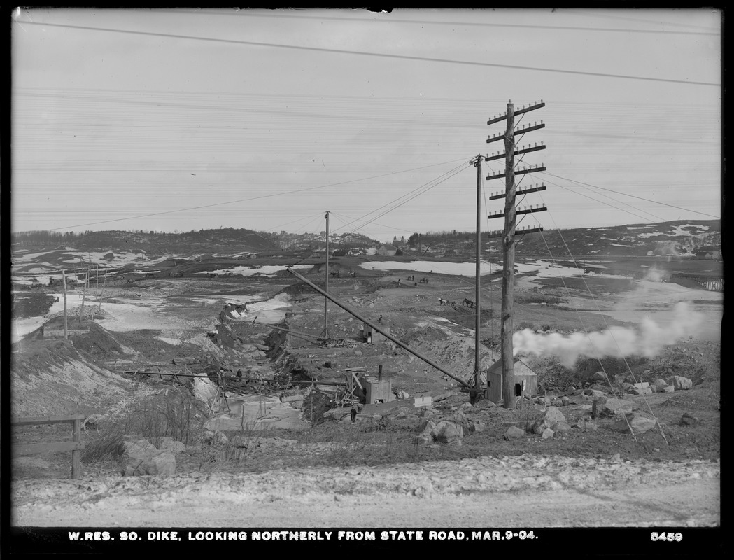 Wachusett Reservoir, South Dike, looking northerly from State Road, Boylston; Clinton, Mass., Mar. 9, 1904