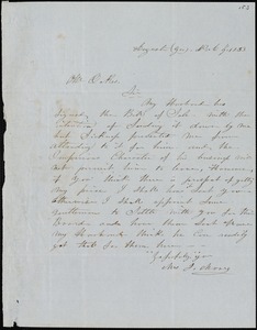 Mrs. J. Moore, Augusta, Ga., autograph letter signed to Ziba B. Oakes, 9 November 1853