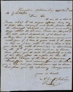 A. J. McElveen, Kingstree, S.C., autograph letter signed to Ziba B. Oakes, 2 November 1853