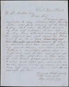 William Wright, Savannah, Ga., manuscript letter signed to Ziba B. Oakes, 1 November 1853