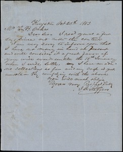 J.G. Staggers, Kingstree, S.C., autograph letter signed to Ziba B. Oakes, 26 October 1853