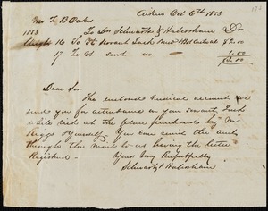 Schwartz & Habersham, Aiken, S.C., manuscript letter signed to Ziba B. Oakes, 6 October 1853