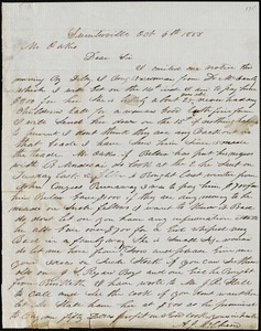 A. J. McElveen, Sumterville, S.C., autograph letter signed to Ziba B. Oakes, 6 October 1853