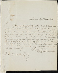Wylly & Montmollin, Savannah, Ga., manuscript letter signed to Ziba B. Oakes, 26 September 1853