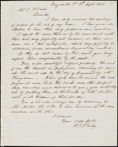 W. E. Bailey, Waynesville, Ga., autograph letter signed to Ziba B. Oakes, 5 September 1853