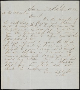 J. Ker, Savannah, Ga., autograph letter signed to Ziba B. Oakes, 20 September 1853