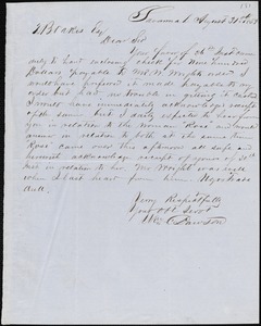 William C. Dawson, Savannah, Ga., autograph letter signed to Ziba B. Oakes, 31 August 1853