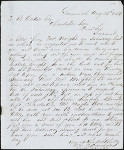 William C. Dawson, Savannah, Ga., autograph letter signed to Ziba B. Oakes, 22 August 1853