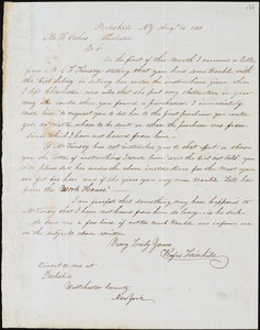 Rufus Fairchild, Peekskill, N.Y., autograph letter signed to Ziba B. Oakes, 16 August 1853