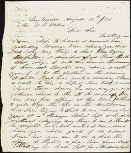 A. J. McElveen, Sumterville, S.C., autograph letter signed to Ziba B. Oakes, 18 August 1853