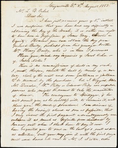 W. E. Bailey, Waynesville, Ga., autograph letter signed to Ziba B. Oakes, 8 August 1853