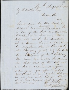 Wylly & Montmollin, Savannah, Ga., manuscript letter signed to Ziba B. Oakes, 8 August 1853