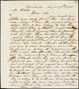 A. J. McElveen, Sumterville, S.C., autograph letter signed to Ziba B. Oakes, 7 August 1853