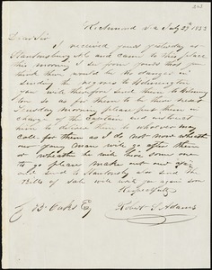 Robert S. Adams, Richmond, Va., autograph letter signed to Ziba B. Oakes, 29 July 1853