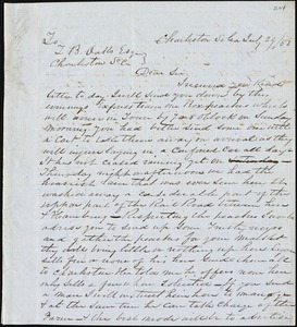 G.E. Ring, Charleston, S.C., autograph letter signed to Ziba B. Oakes, 29 July 1853