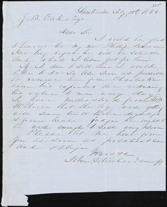 John J. Richardson, Sumterville, S.C., autograph letter signed to Ziba B. Oakes, 28 July 1853