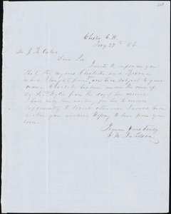 W.M. Nicholson, Chester Court House, S.C. [?], autograph note signed to Ziba B. Oakes, 27 July 1853