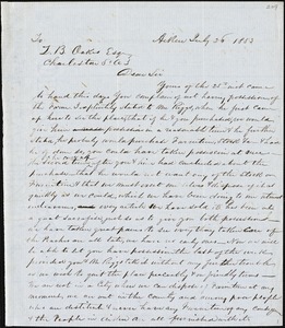 G.E. Ring, Aiken, S.C., autograph letter signed to Ziba B. Oakes, 26 July 1853