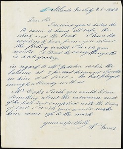 William Barnes, Atlanta, Ga., autograph letter signed to Ziba B. Oakes, 25 July 1853