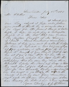 A. J. McElveen, Sumterville, S.C., autograph note signed to Ziba B. Oakes, 10 July 1853
