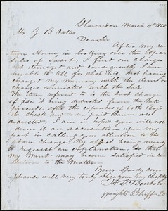 H.L Benbow, Clarendon, Wright's Bluff P.O., S.C., autograph letter signed to Ziba B. Oakes, 4 March 1855