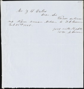William Green, [Charleston, S.C.?], autograph letter signed to Ziba B. Oakes, 28 February 1855