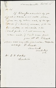 F. Sumter, Sumterville, S.C., autograph note signed to Ziba B. Oakes, 26 February 1855