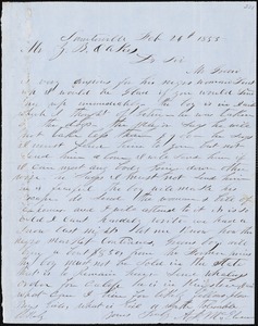 A. J. McElveen, Sumterville, S.C., autograph letter signed to Ziba B. Oakes, 26 February 1855