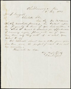 T. Crutchfield, Chattanooga, Tenn., autograph letter signed to Ziba B. Oakes, 9 February 1853