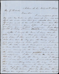 A. Stinebeck, Aiken, S.C., autograph letter signed to Ziba B. Oakes, 20 February 1855