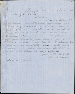 William M. Green, Bishopville, Sumpter District, S.C., autograph letter signed to Ziba B. Oakes, 19 February 1855