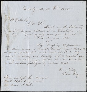 Jesse King, Milledgeville, Ga., autograph letter signed to Ziba B. Oakes, 11 February 1855