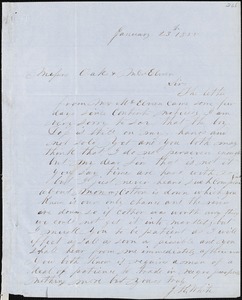 J.K. White, autograph letter signed to Ziba B. Oakes and A.J. McElveen, [January 1855?]