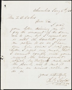 Thomas Taylor, Columbia, Tenn., autograph letter signed to Ziba B. Oakes, 8 January 1855