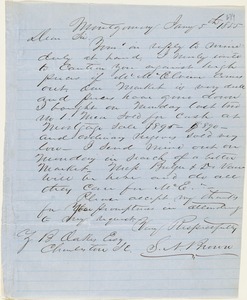 S. N. Brown, Montgomery, Ala., autograph letter signed to Ziba B. Oakes, 5 January 1855